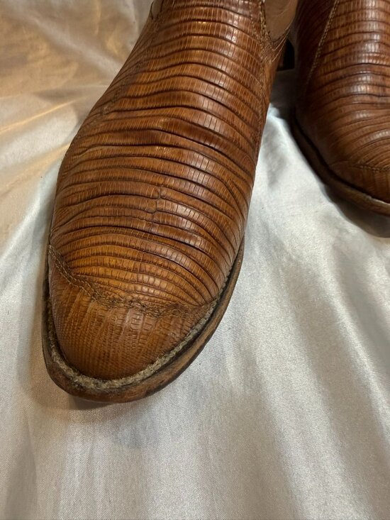Vintage Nocona Men\'s Teju Lizard Exotic Leather Cowboy Boots Brown Size 10